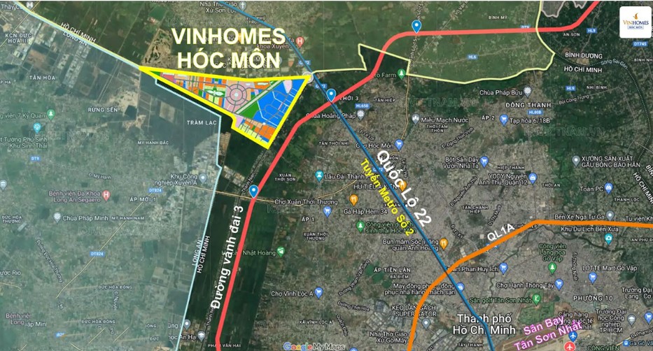Các điểm kết nối chiến lược: Nút giao An Sương, đường Vành đai 3, và tuyến cao tốc TP.HCM - Mộc Bài.